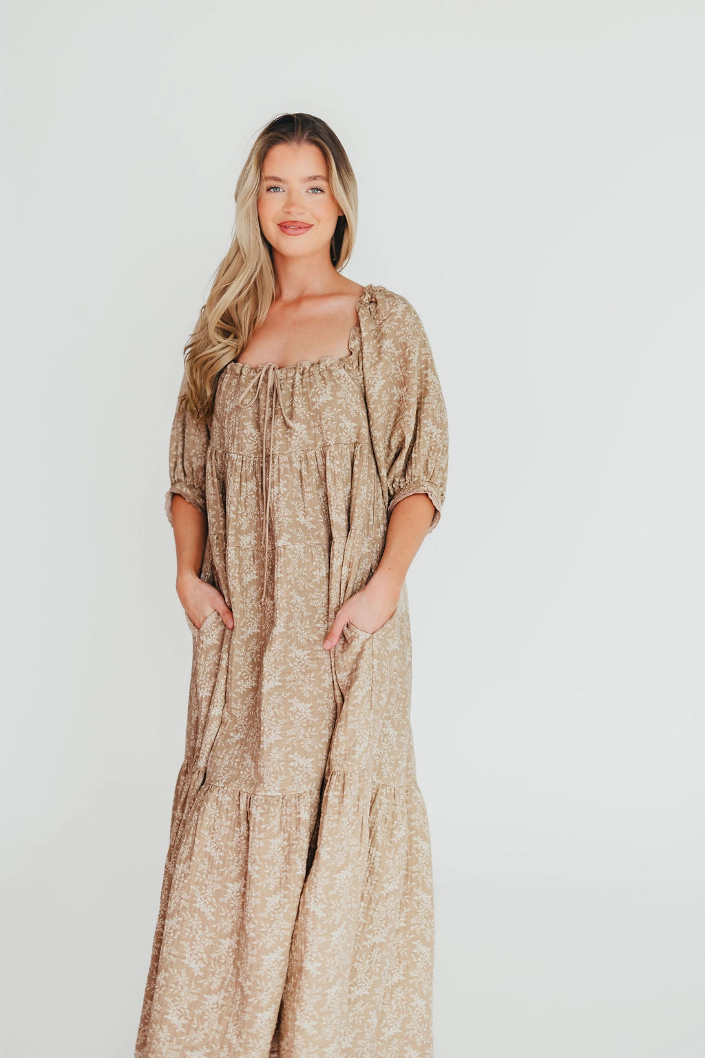 Feminine Touch Daily Silhouette Cara 100% Cotton Maxi Dress in Mocha - Bump Friendly (XS-XL)