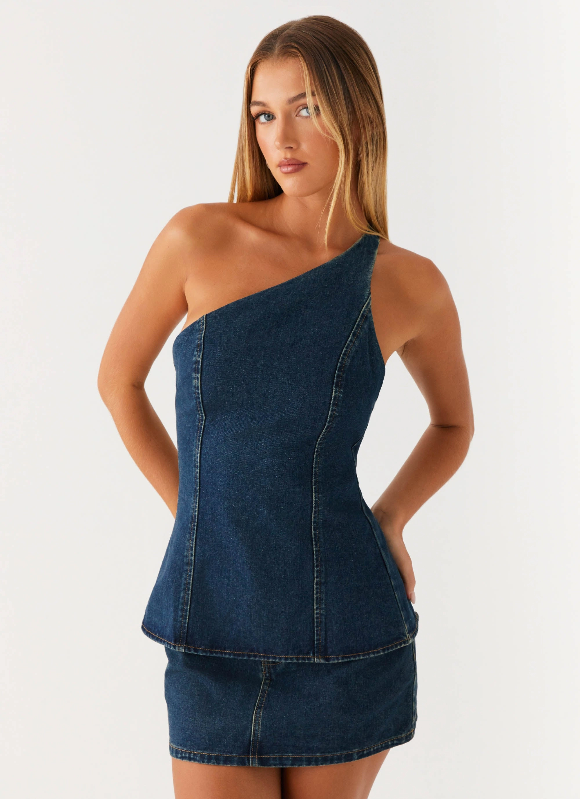 Easy Fashion Maysa Low Rise Mini Skirt - Washed Denim