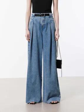 Pleated Wide Leg Jeans Breathable Minimalist On The Move