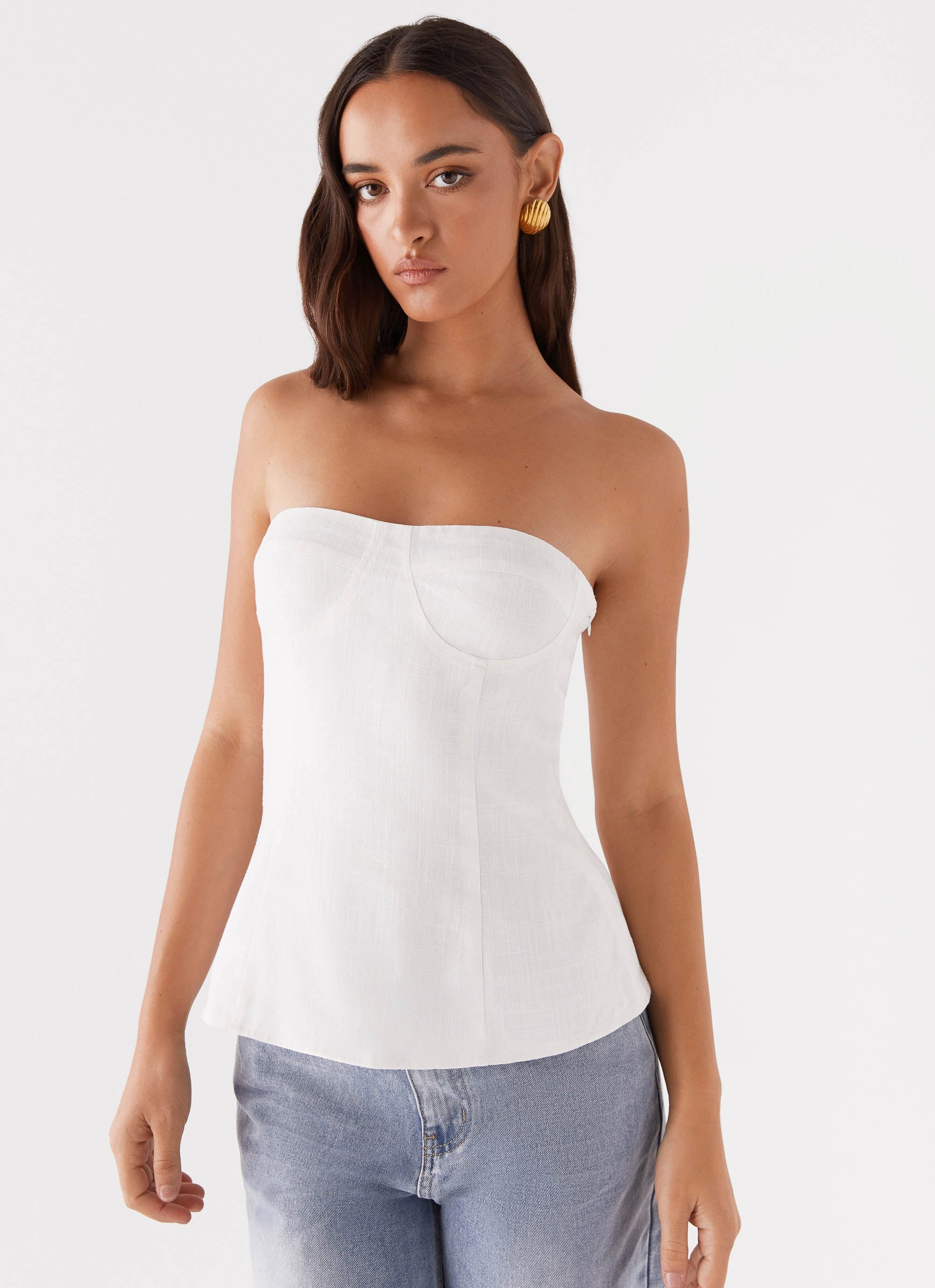 Rennie Linen Bustier Top - White Mobility - enhanced