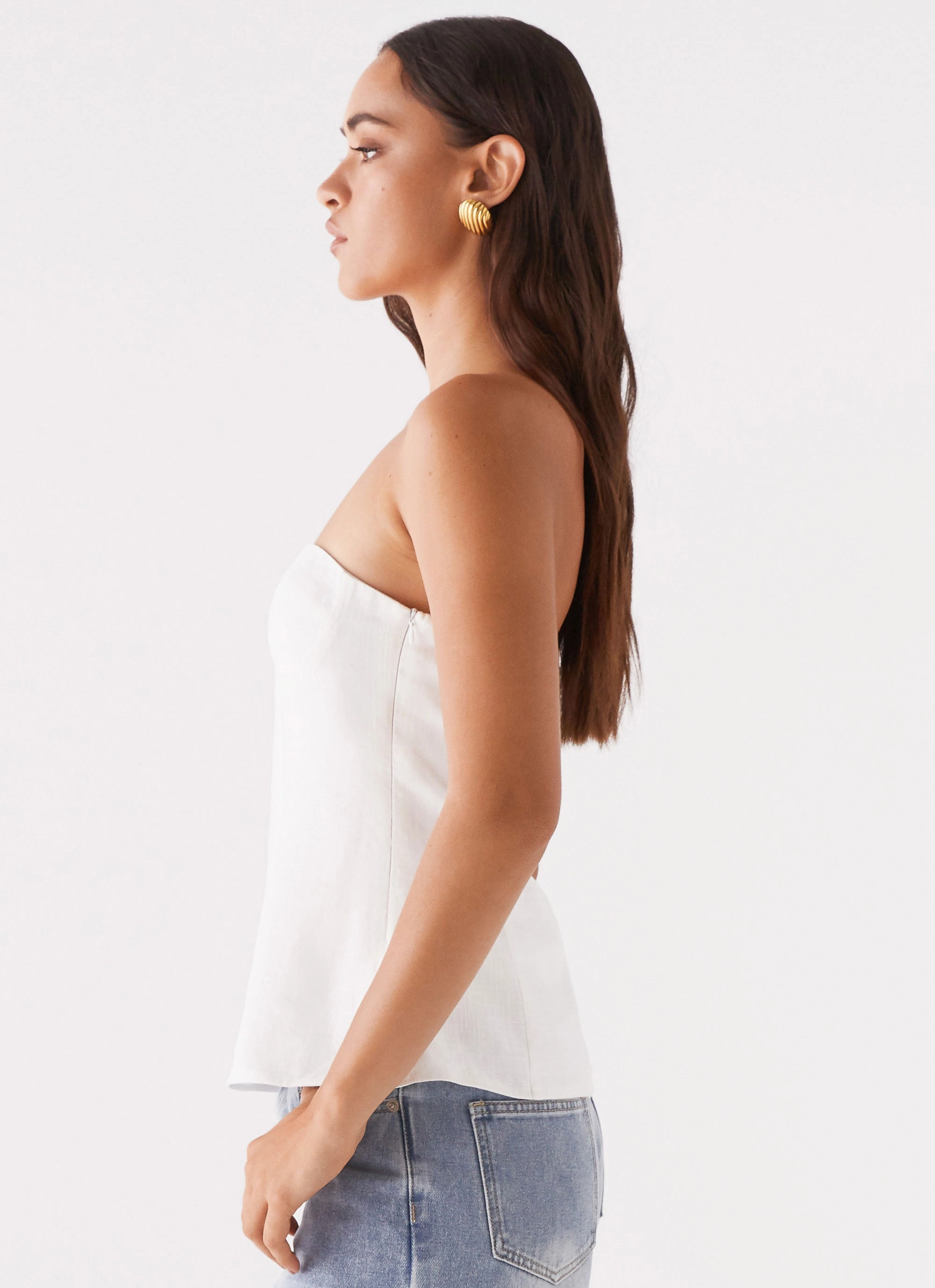 Rennie Linen Bustier Top - White Everyday Fresh Green - friendly