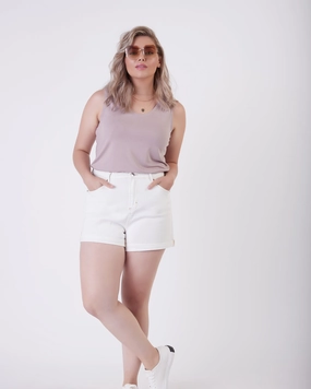 High-Quality Fit Eulalia Elastic Waistband Denim Mom Short | Ivory