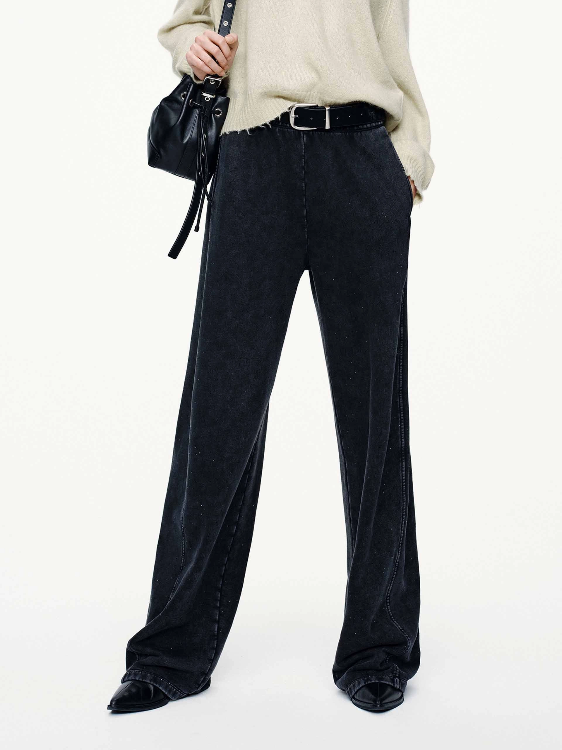 Rhinestone Barrel Leg Trousers Chic Appeal Modern Comfort