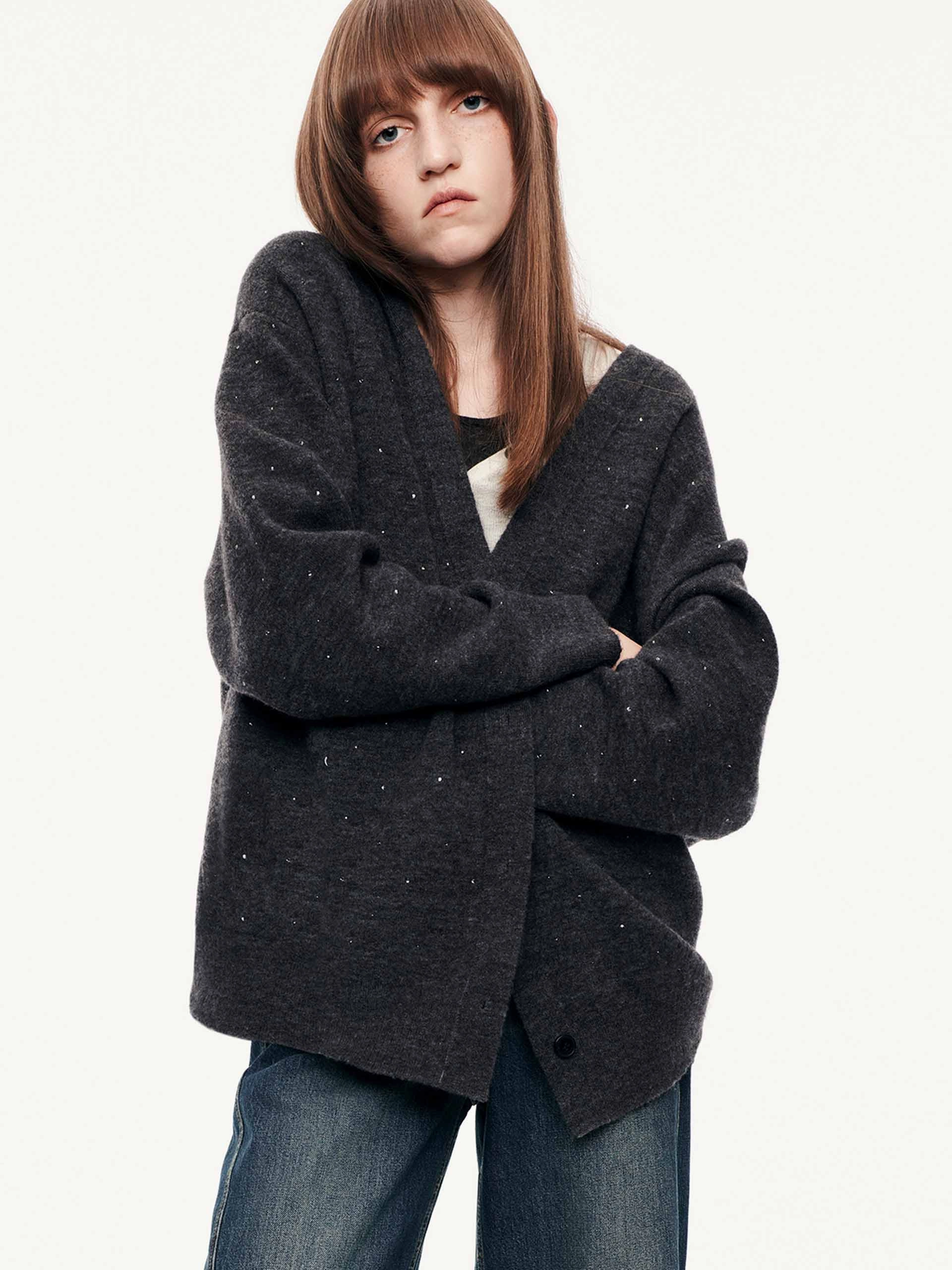 Rhinestone Wool Blend Cardigan Casual Cool UV Protection Fabric