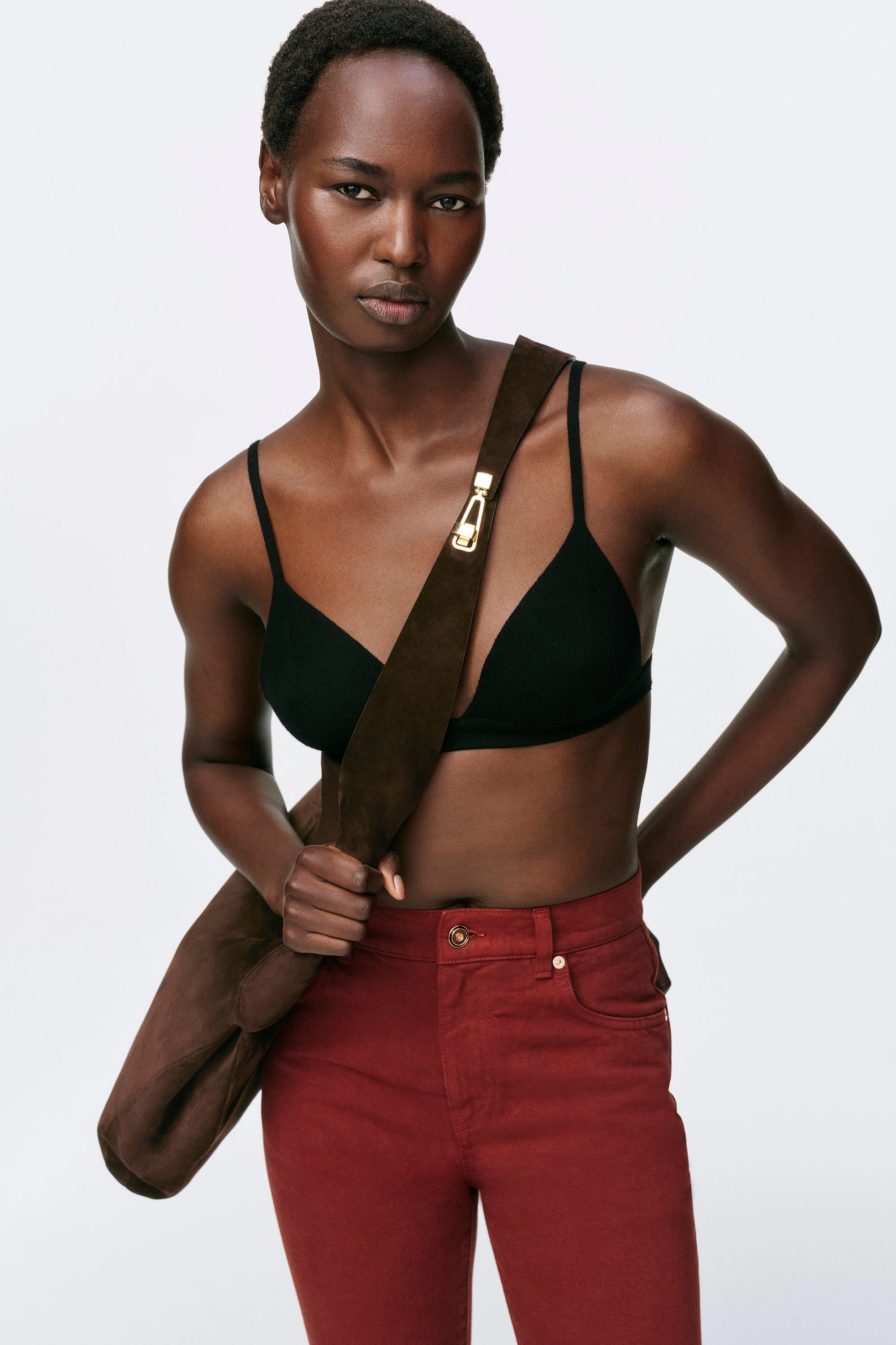 Chevier Knit Bra in Black Merino Wool BreathableKnit Fabric