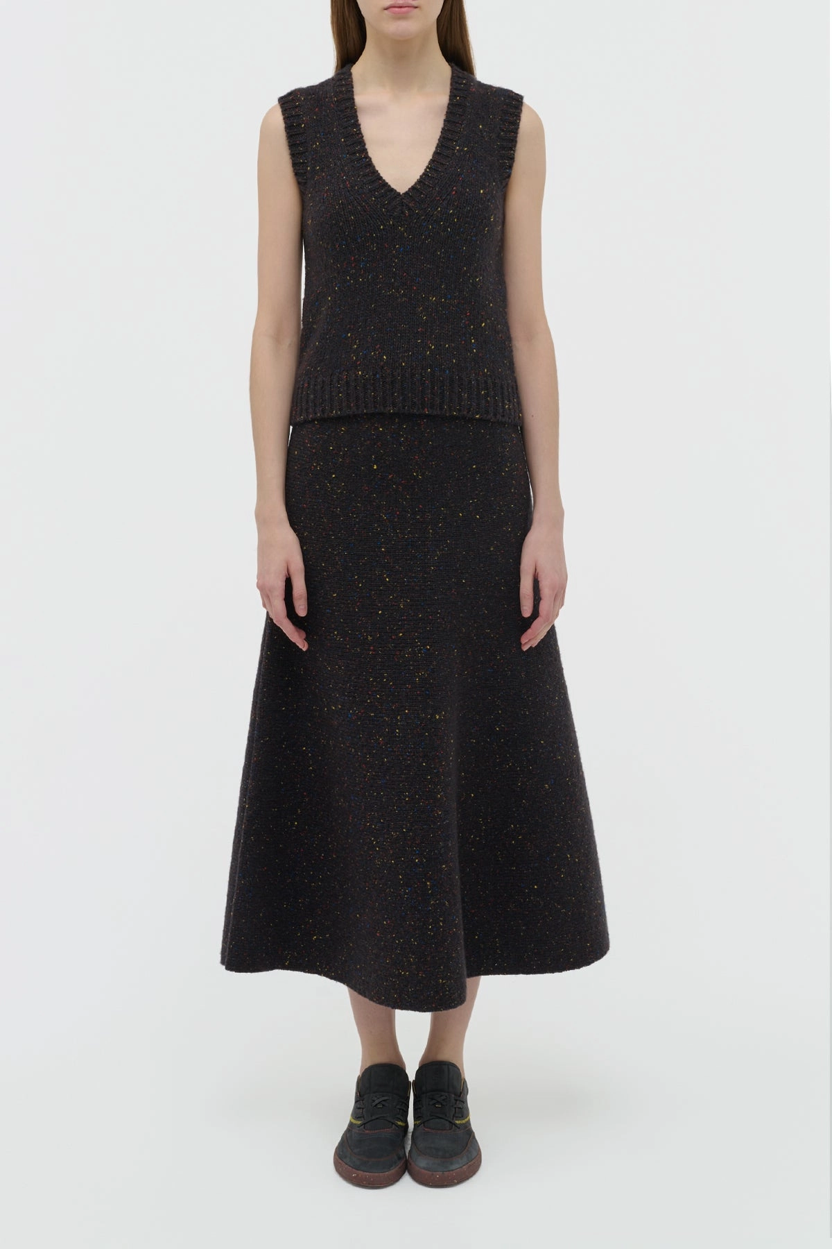 Eden Knit Maxi Skirt in Charcoal Multi Aran Cashmere MoistureWicking Textured Weave