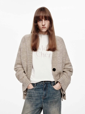 Quick Dry Integration Ripped Detail Wool Cardigan