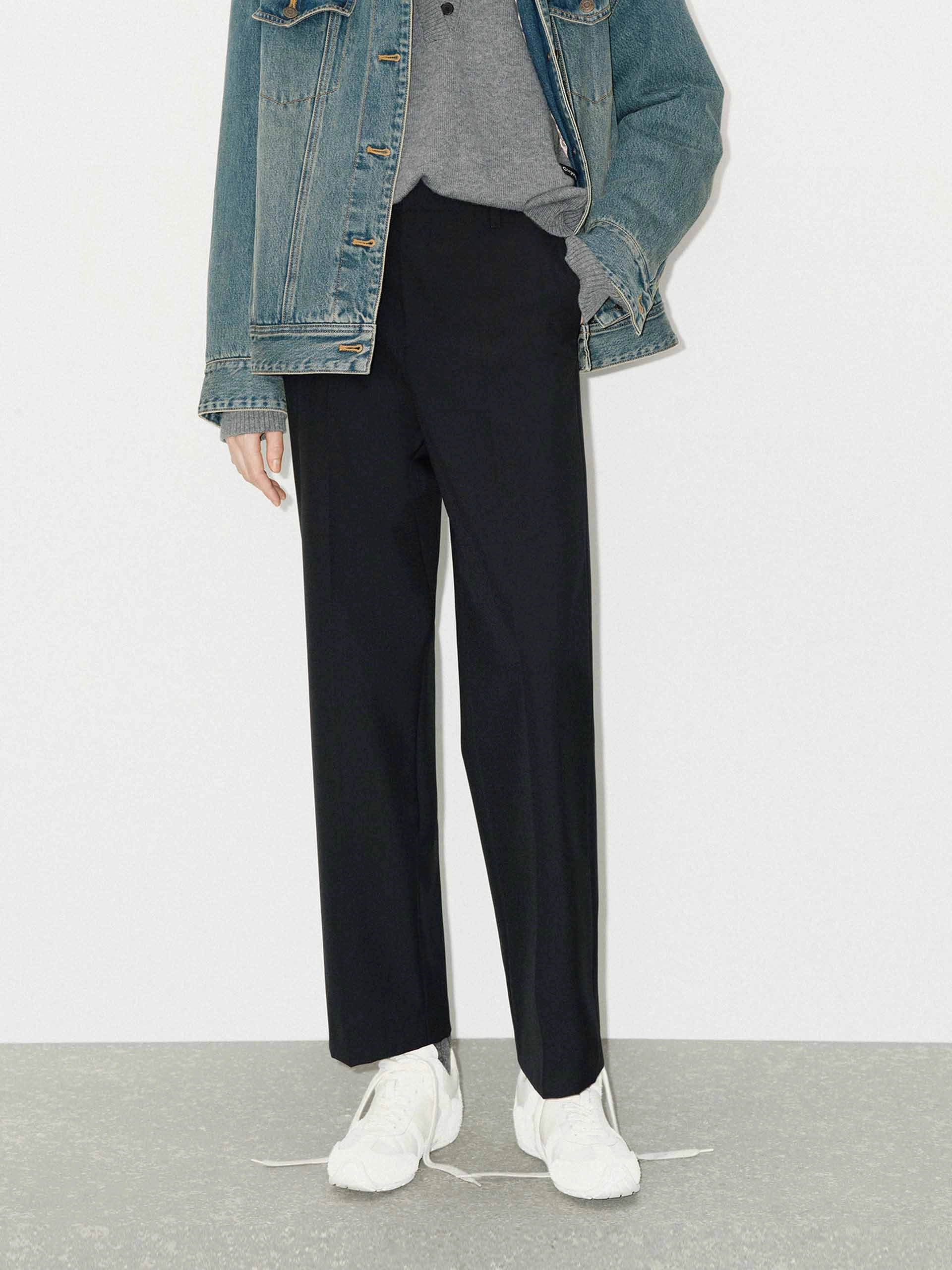 Stretchable Light Reflective Details Wool Blend Tailored Ankle Pants