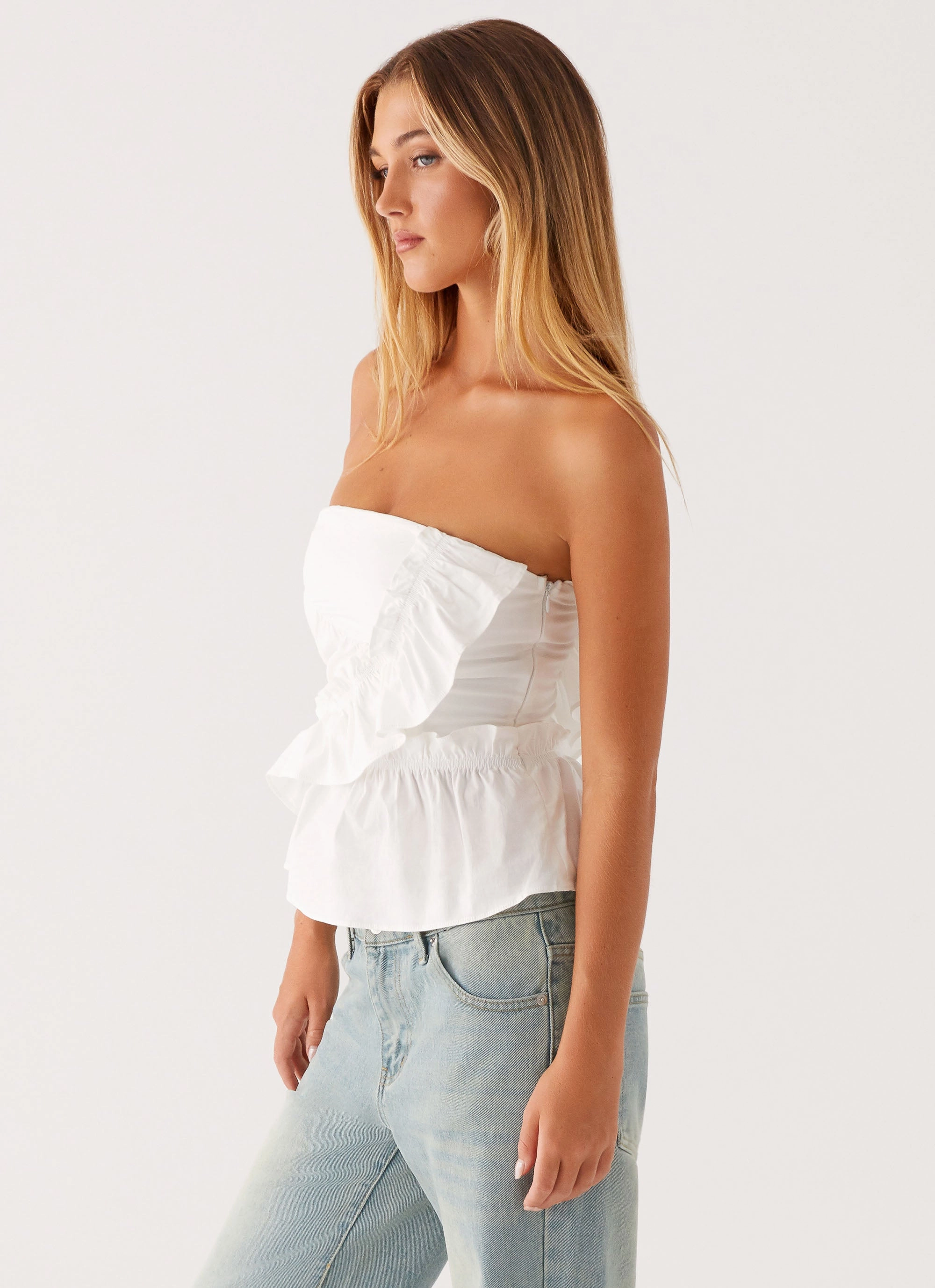 construction Navy Roisin Ruched Top - White