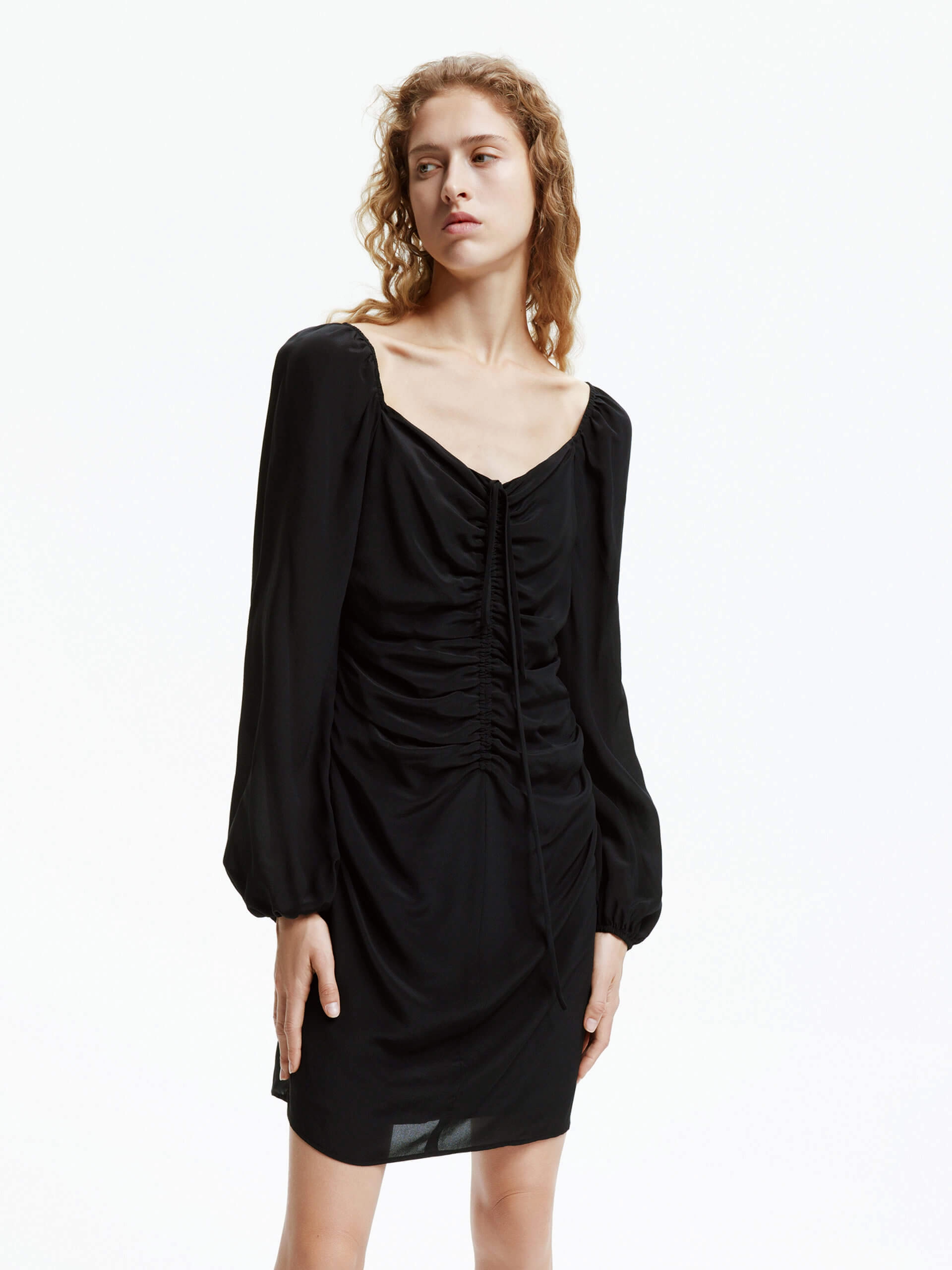 Crisp Detail Gathered Detail Silk Dress