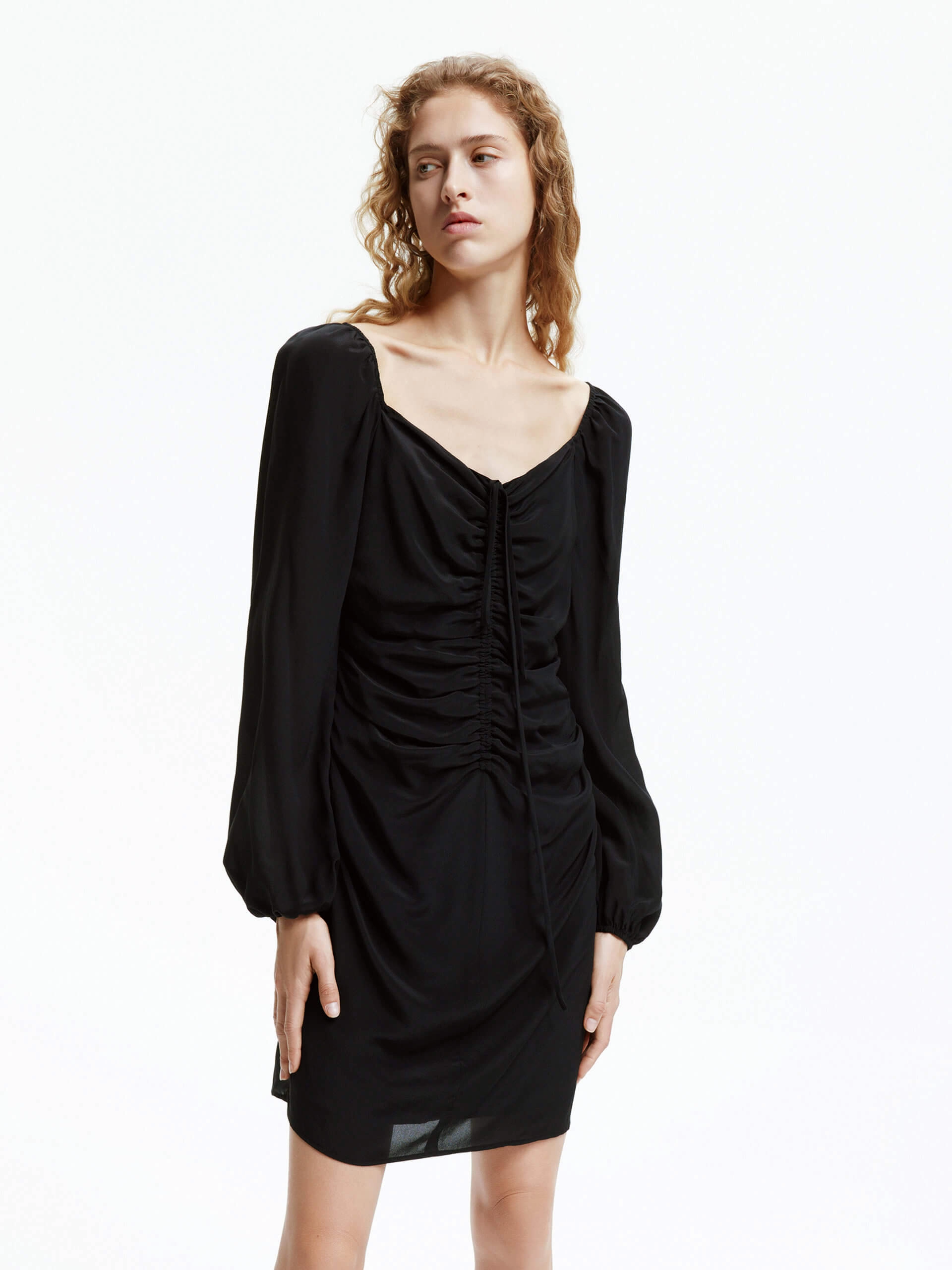 Gathered Detail Silk Dress Timeless office dress Bust-Enhancing