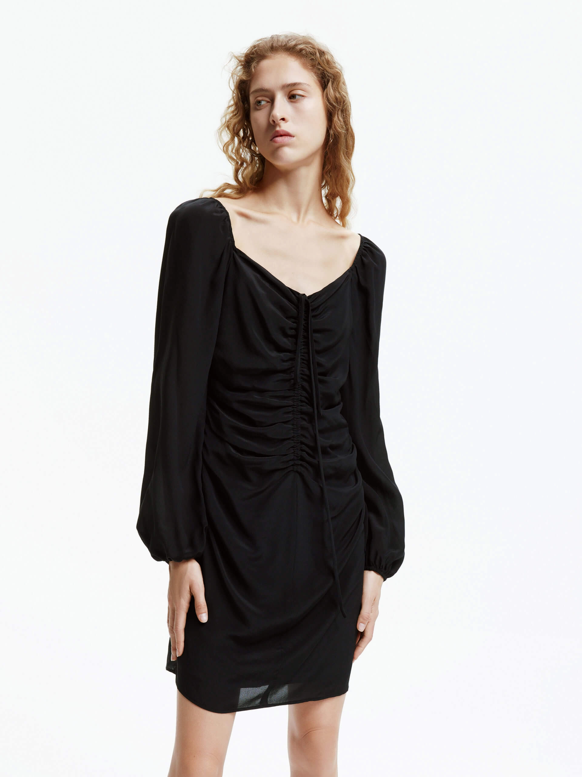 Gathered Detail Silk Dress Everyday Use Chic Comfort