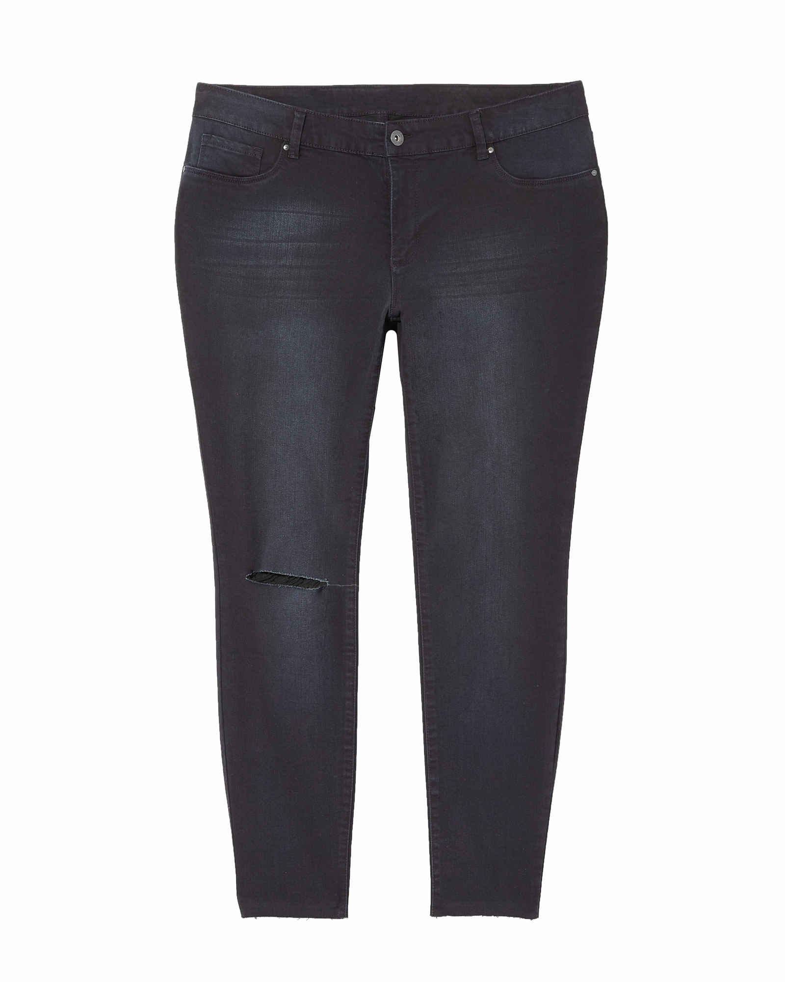 Quick Wash Soft Texture Roni Super Skinny with Knee Slits and Fray Hem | Dark Wash