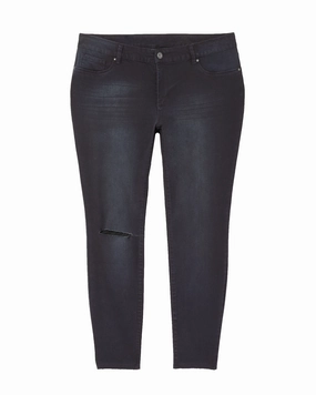 Abrasion Resistance No Gap Waist Design Roni Super Skinny with Knee Slits and Fray Hem | Dark Wash