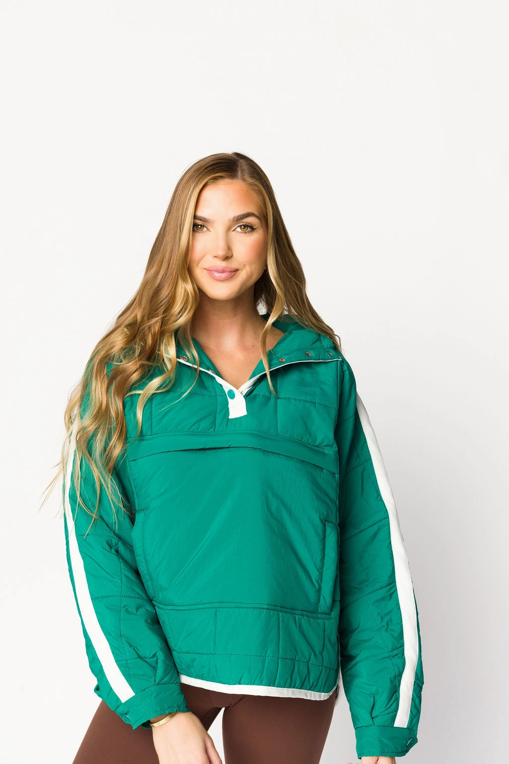 Joanna Quilted Puffer Pullover in Hunter Green/White *Final-Sale* Casual Comfort Layer Stretch Comfort Design