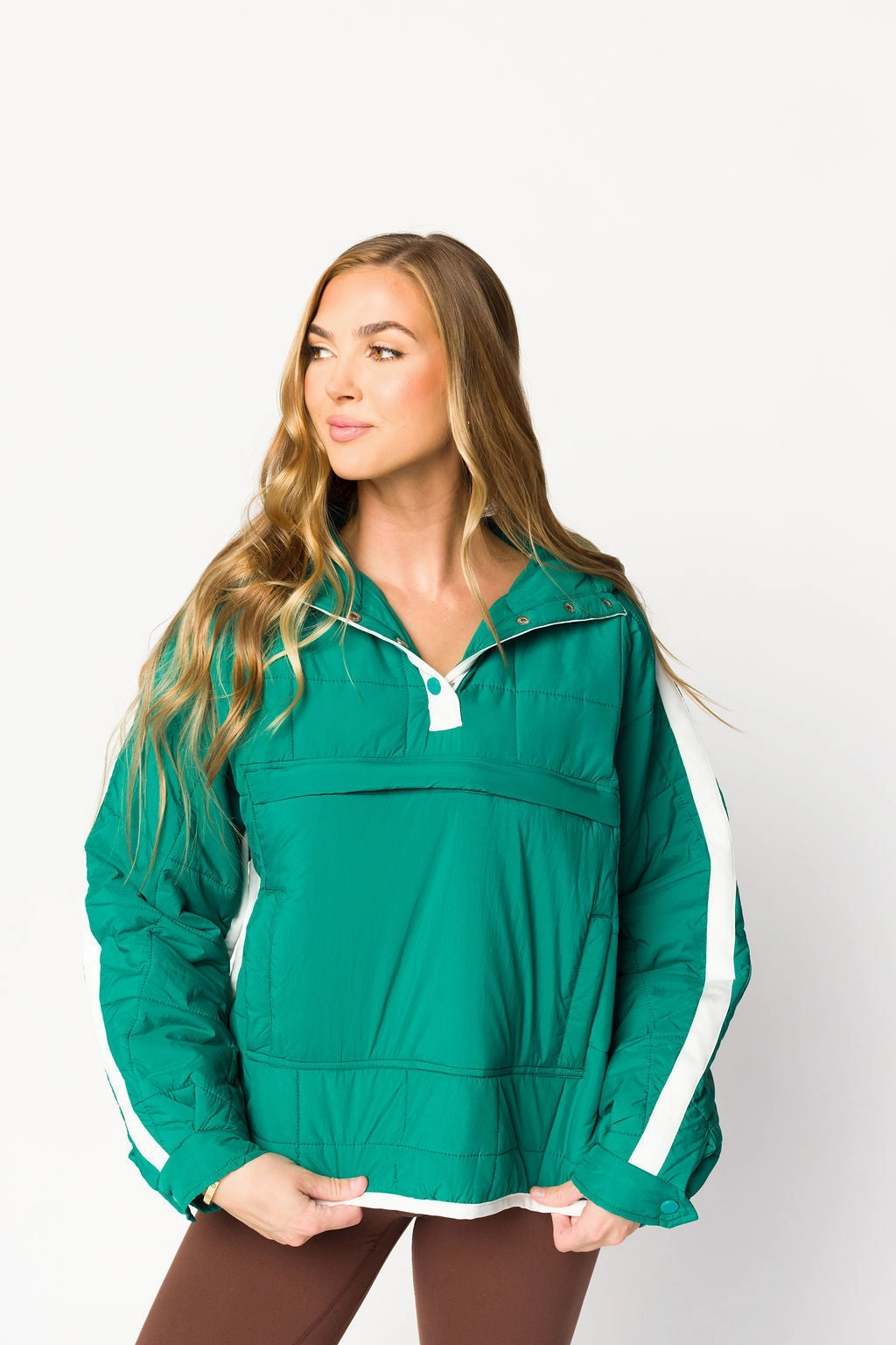 Smart Fashion Knitwear Comfort Joanna Quilted Puffer Pullover in Hunter Green/White *Final-Sale*