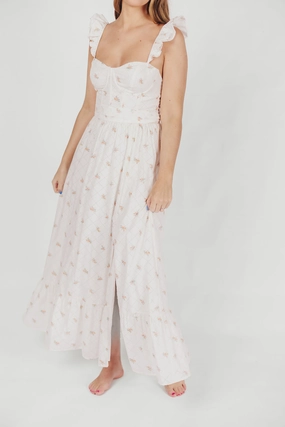 Minimal Touch Work Favorite Rosamund Bustier-Style Maxi Dress in White/Orange Floral - Inclusive Sizing (S-XL)