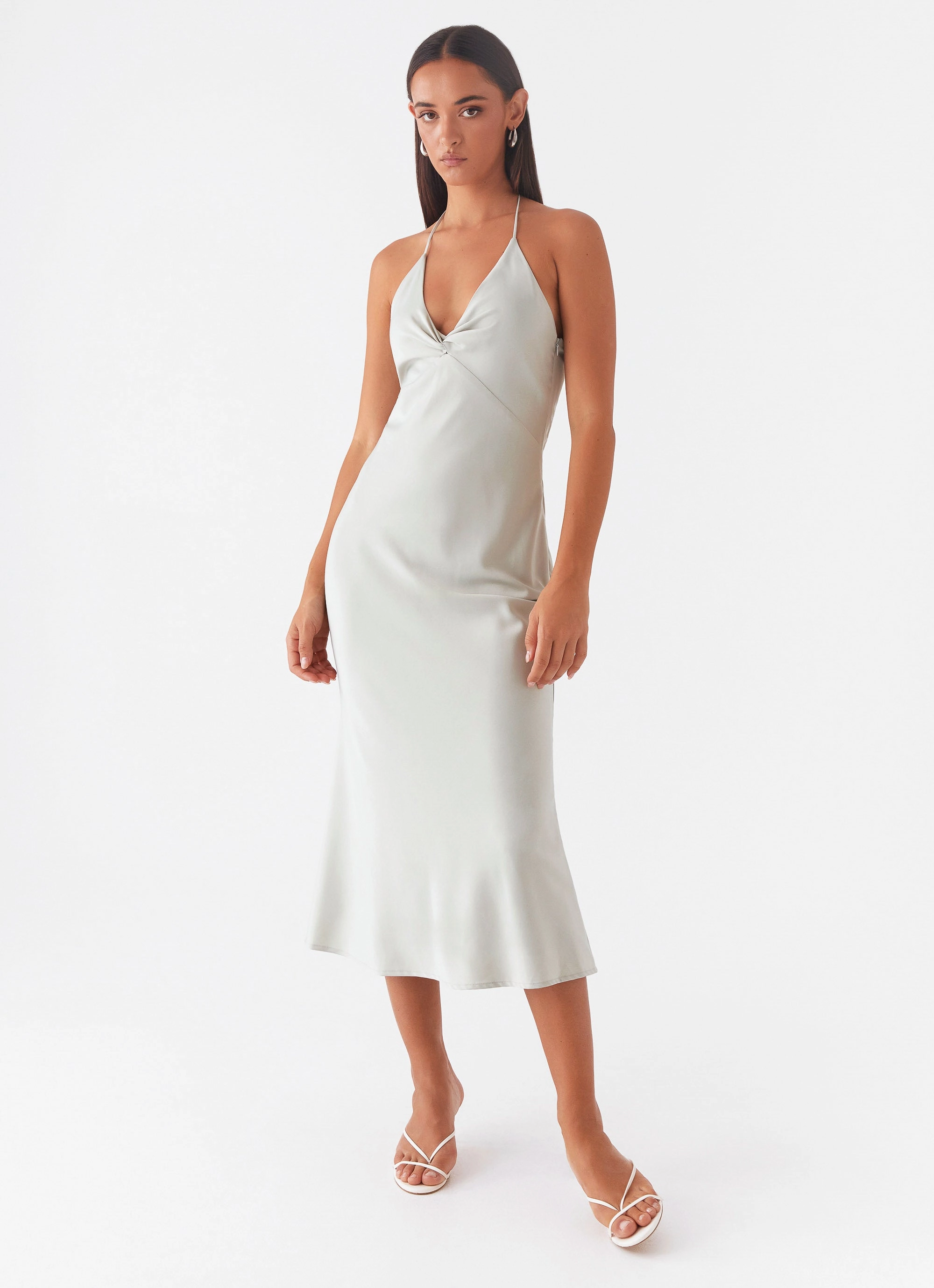 High Note Midi Dress - Sage Flattering Waistband Tonal-Stitching