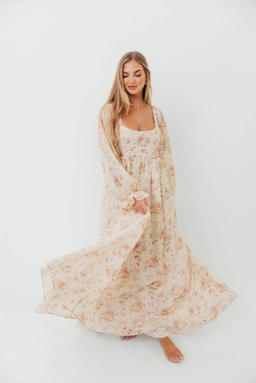 Soft Shape Summer Air Rosey Woven Floral Print Empire Maxi Dress in Cream Multi - Bump Friendly