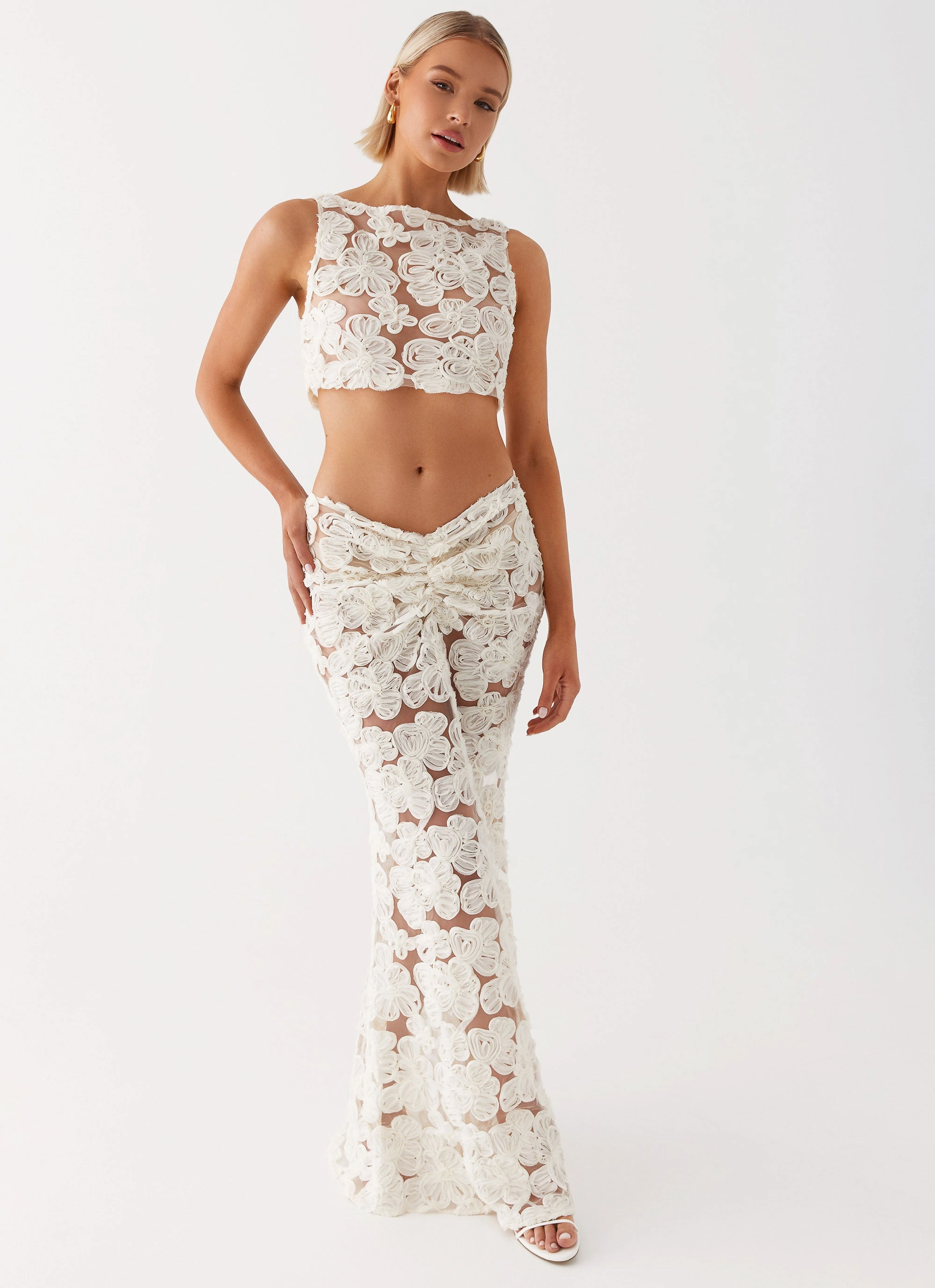 Reinforced Seams High Rise Fiorella Floret Maxi Skirt - Ivory