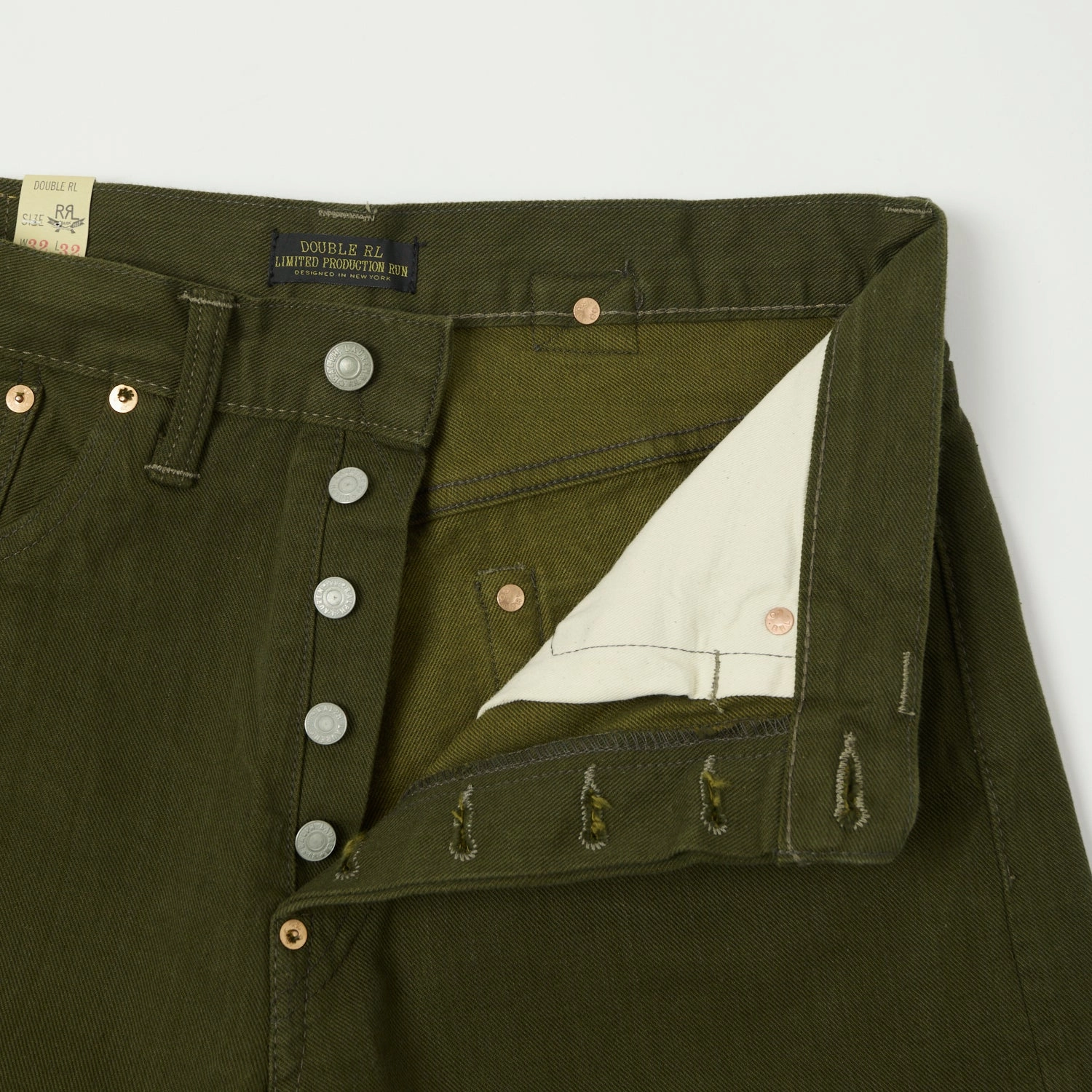 RRL Limited Edition Olive Regular Straight Jean - One Wash Effortless Layer Comfortable fit