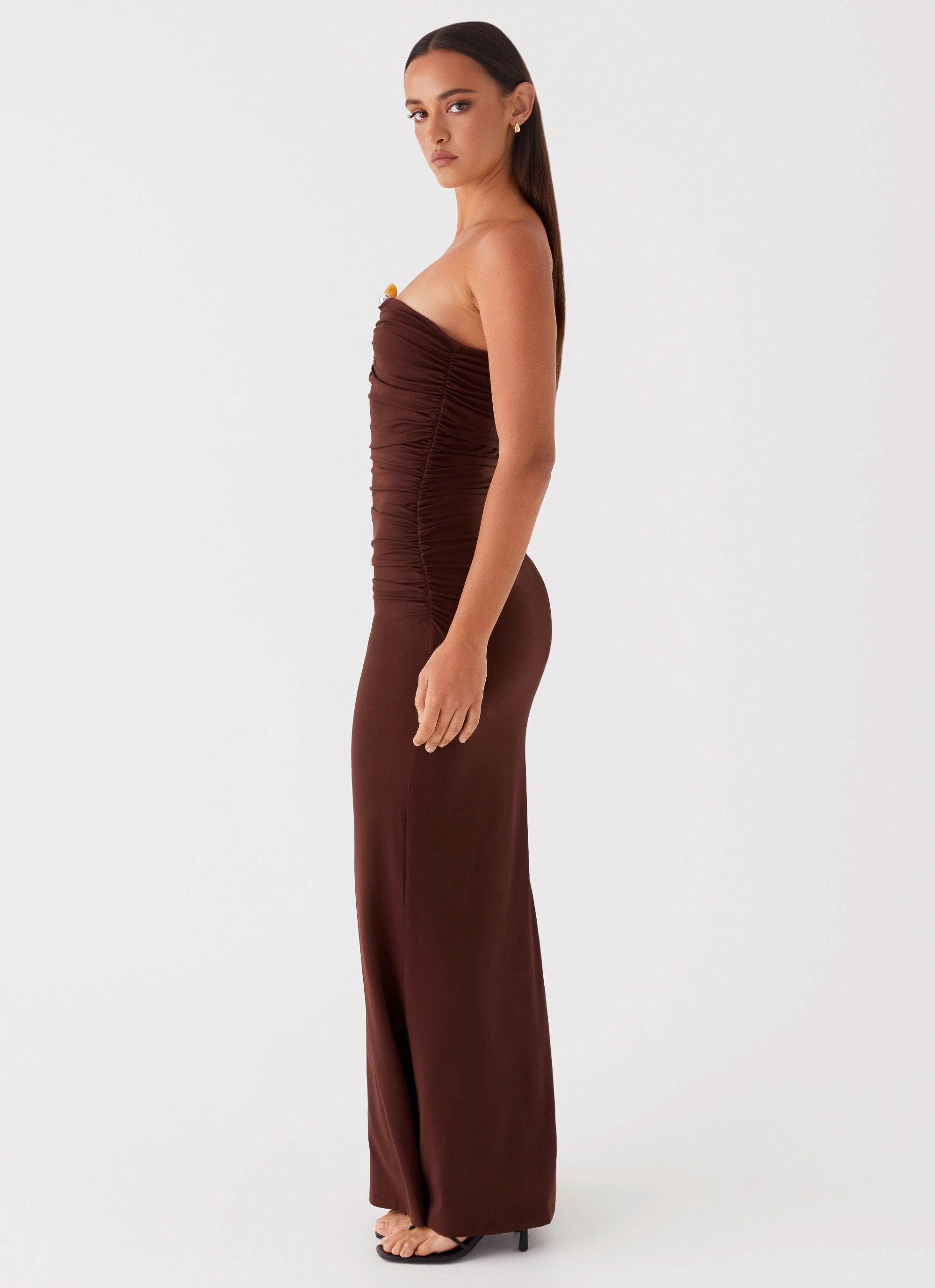Velvet-Sleeve windproof Rudy Maxi Dress - Brown