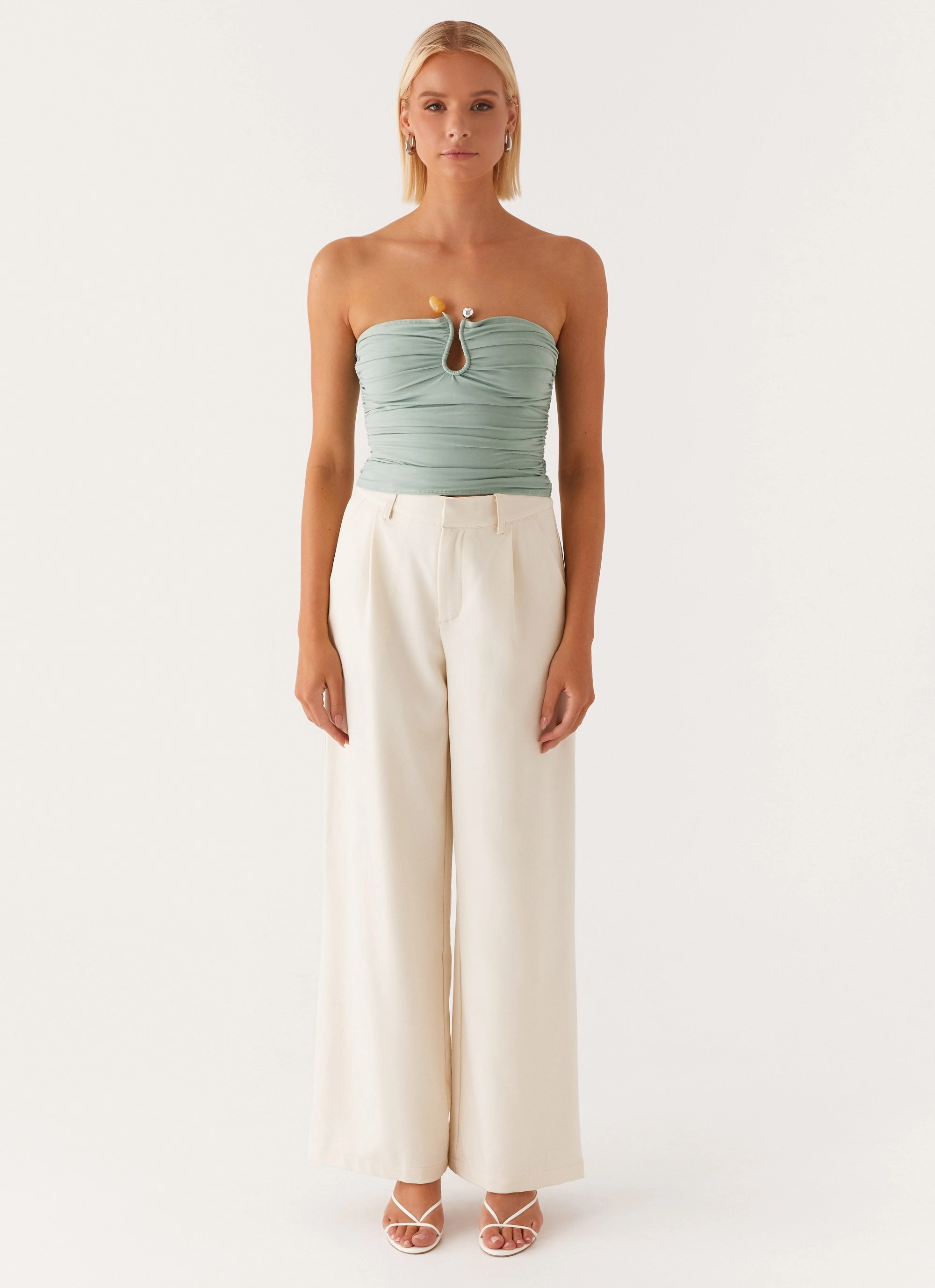 Layered Neckline Design Windproof Layer Rudy Tube Top - Sage
