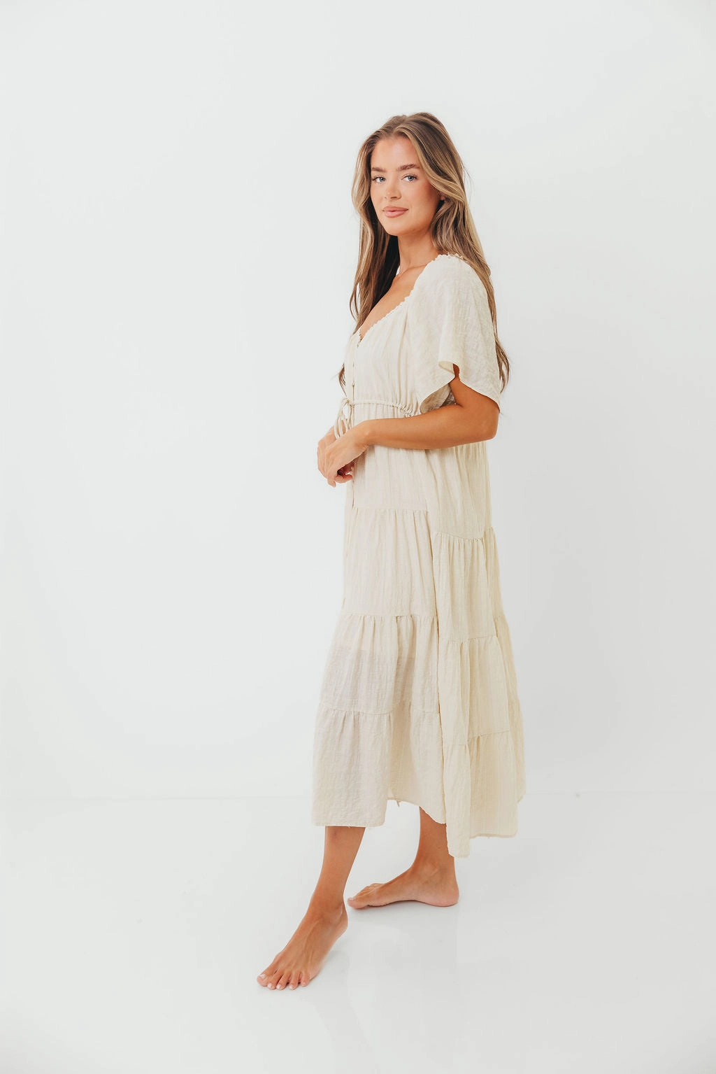 Day Love Rumi Woven Sweetheart Maxi Dress in Natural - Bump Friendly - Detachable Liner