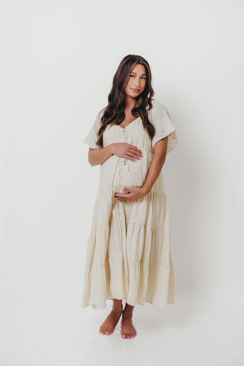 Fresh Aesthetic Rumi Woven Sweetheart Maxi Dress in Natural - Bump Friendly - Detachable Liner