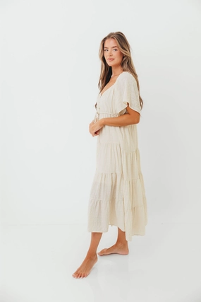 Day Love Rumi Woven Sweetheart Maxi Dress in Natural - Bump Friendly - Detachable Liner
