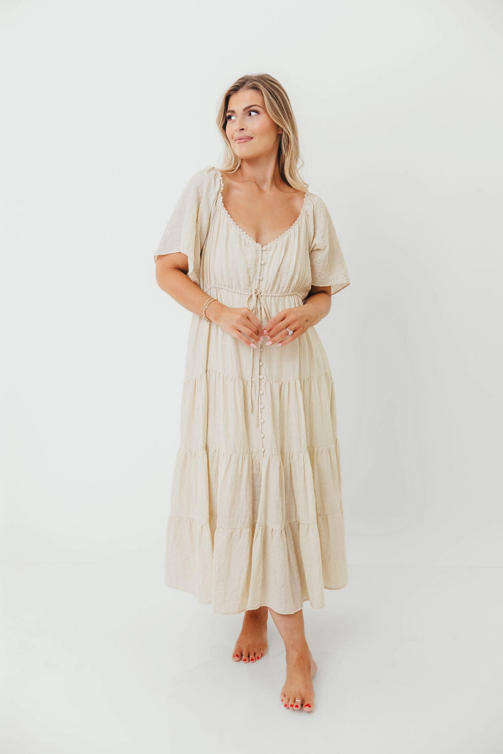 Tall Fit Simple Comfort Rumi Woven Sweetheart Maxi Dress in Natural - Bump Friendly - Detachable Liner