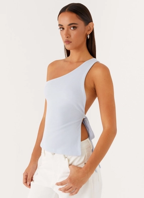 Safiya One Shoulder Top - Blue Ventilated Back Panels Modern Design