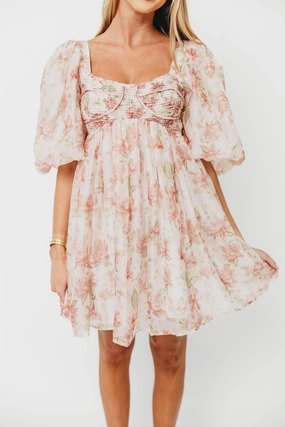 Saint Malo Floral Smocked Mini Dress in Peach *Final-Sale* Smart Design