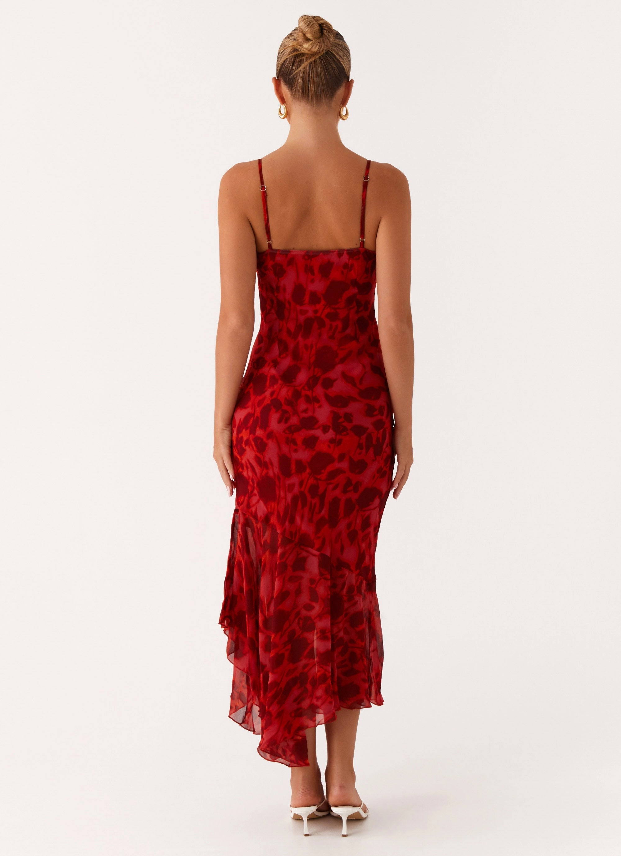 Stylish day dress Minimal Mood Sally Midi Dress - Deep Red Floral