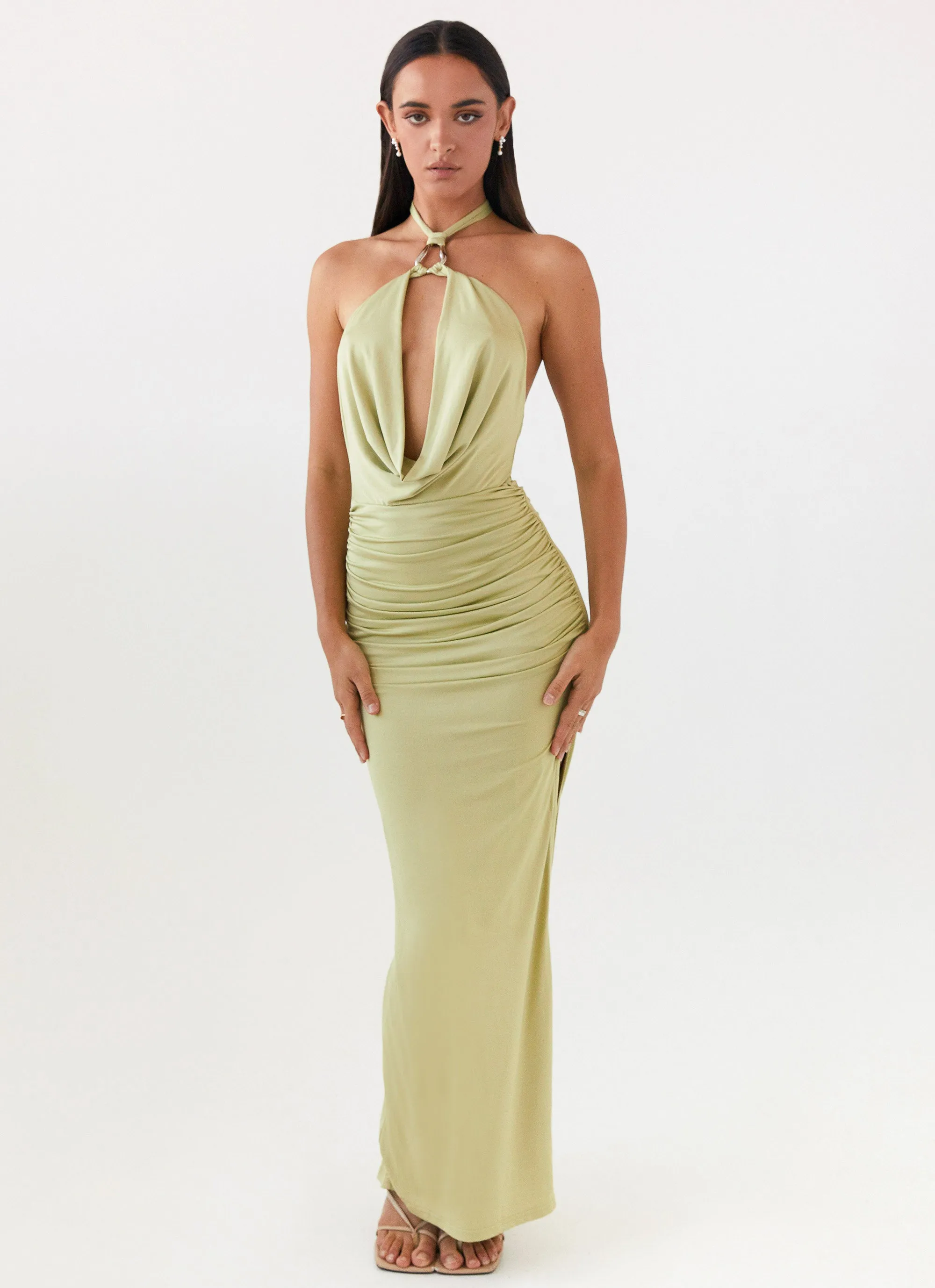 Easy Draping Samara Halterneck Maxi Dress - Sage
