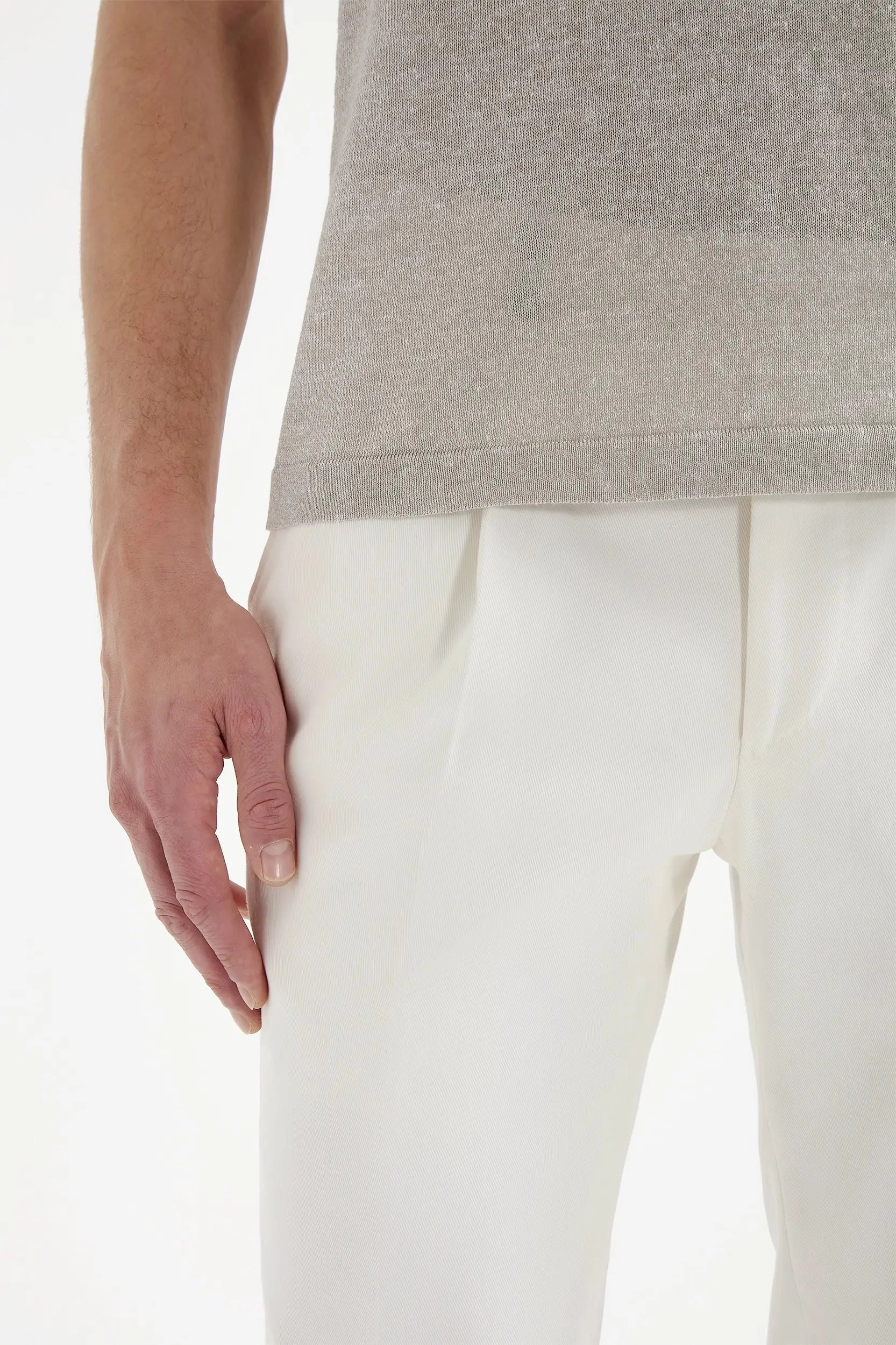 Classic Layer Sand linen and cotton zipped polo - Made in Italy