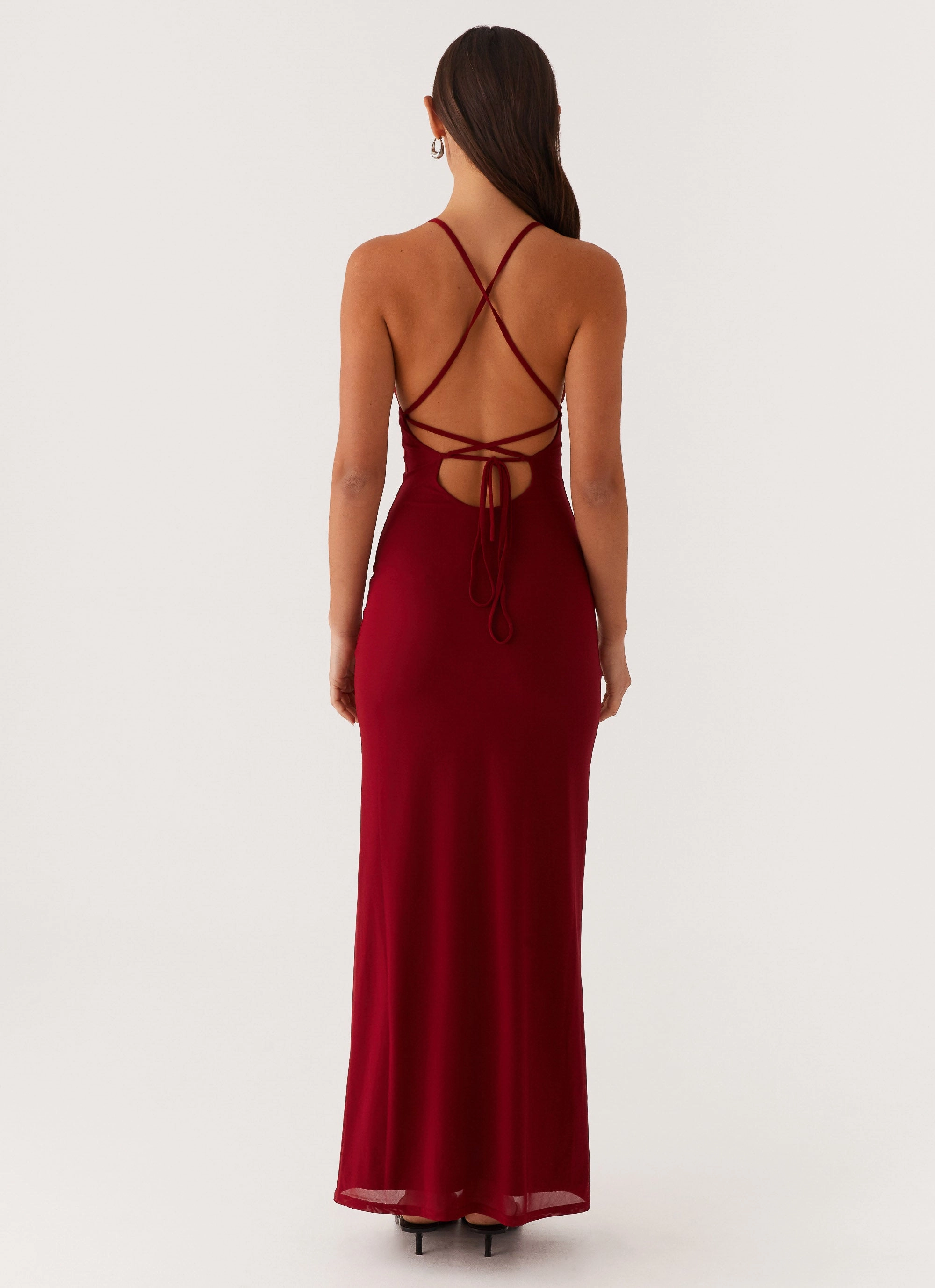 Perfectly Fit Look Breathable Beki Beaded Mesh Maxi Dress - Deep Red