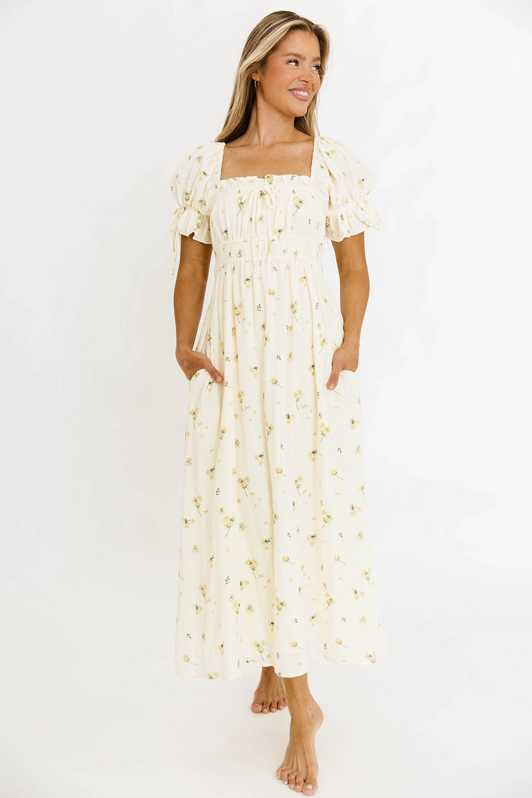 Savanna Steppe 100% Cotton Dress in Cream - Bump Friendly & Inclusive Sizing (S-3XL) Evening Look Feminine Charm