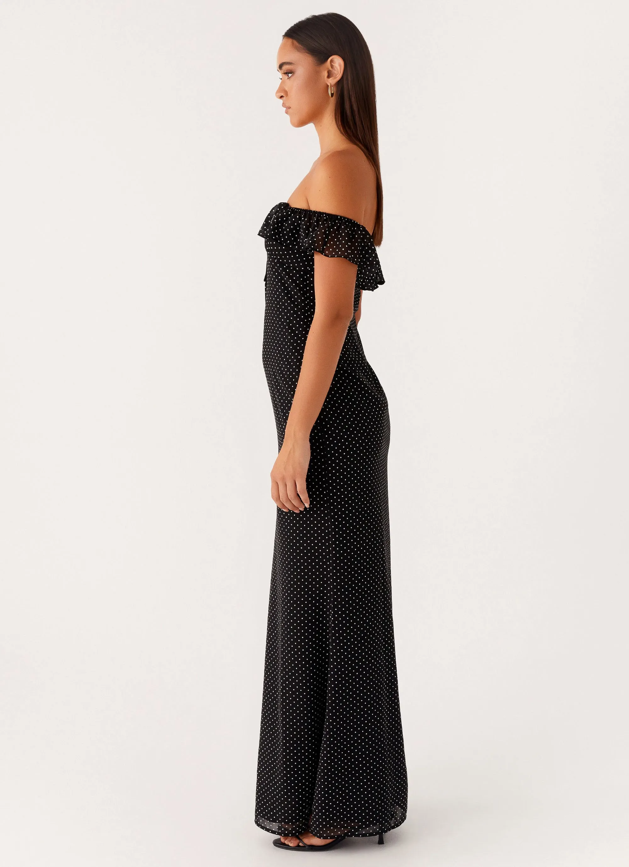 Perfect Cut Scarlet Cherry Maxi Dress - Black Polka Dot