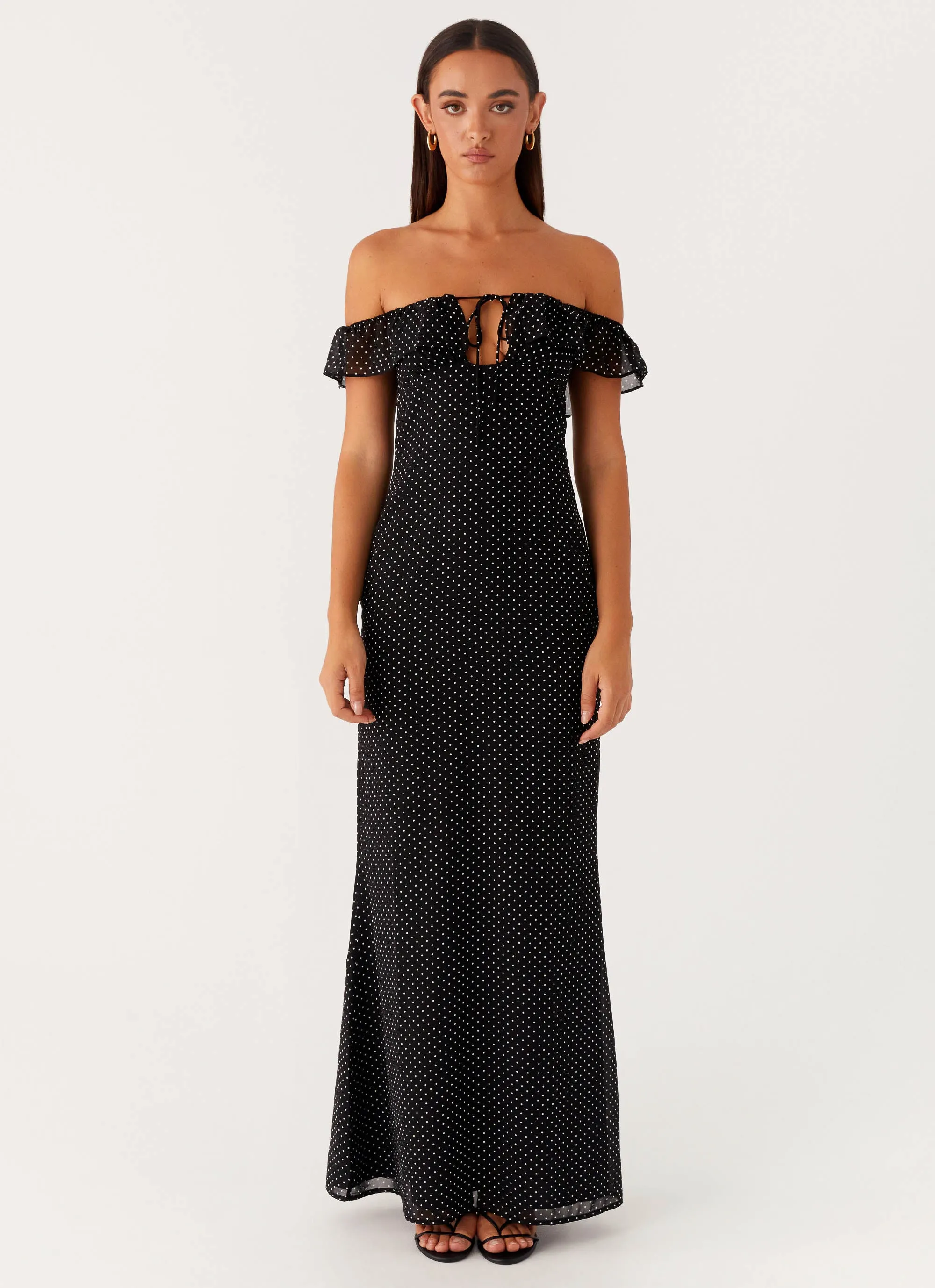 Chic And Comfortable Scarlet Cherry Maxi Dress - Black Polka Dot