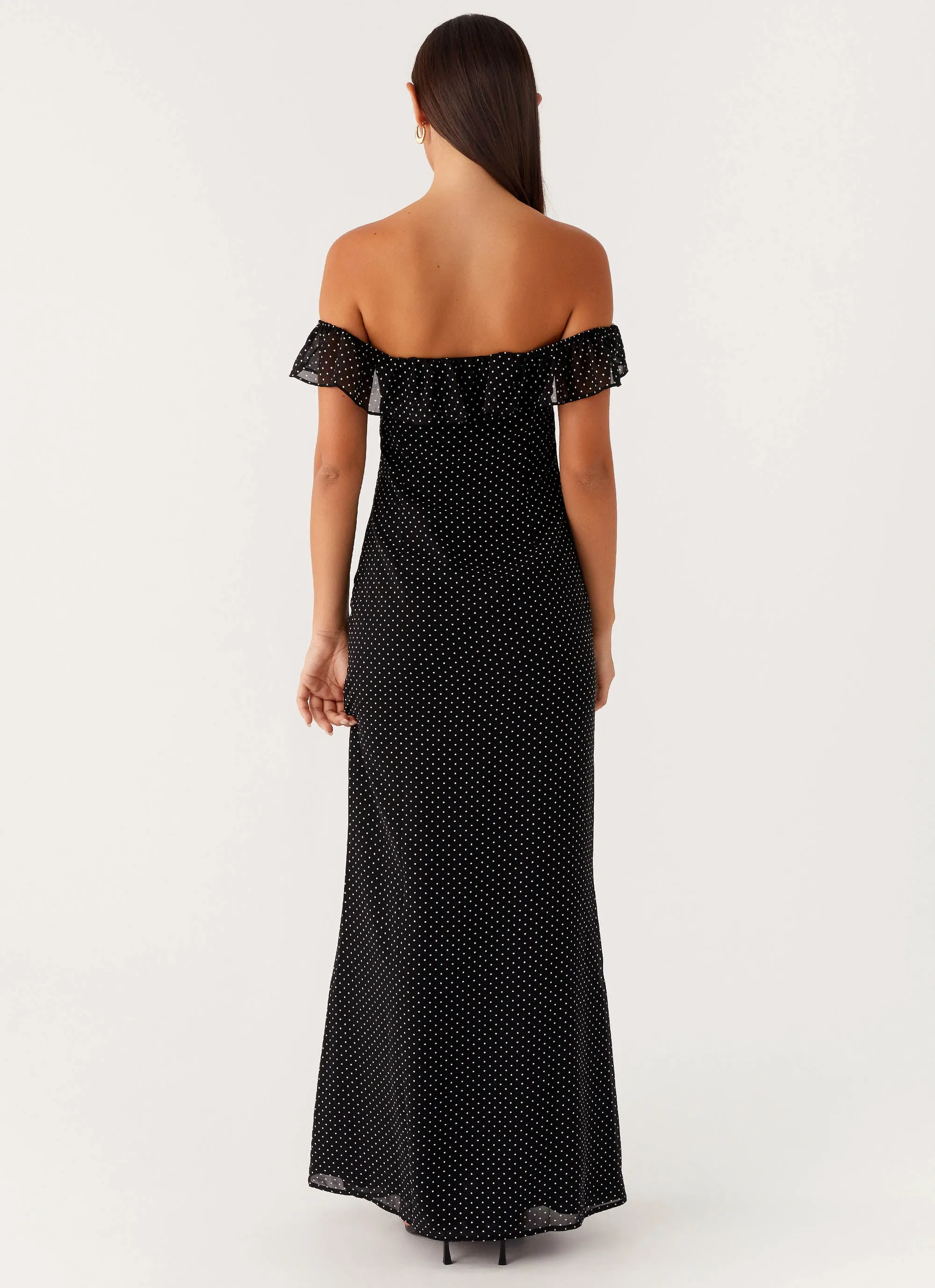 Scarlet Cherry Maxi Dress - Black Polka Dot Layered Texture Comfy and Chic