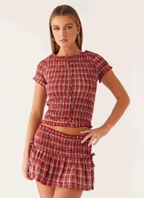Lenore Button Top - Ruby Check Faith