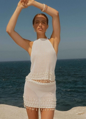 Sweat Resistant Fabric Scorpio Crochet Halter Top - Ivory