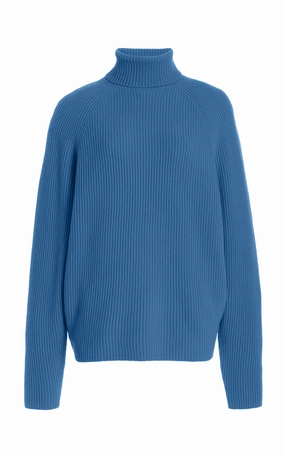 Wigman Knit Turtleneck Sweater in Light Blue Denim Cashmere Colorfast Clothing Garment Washed