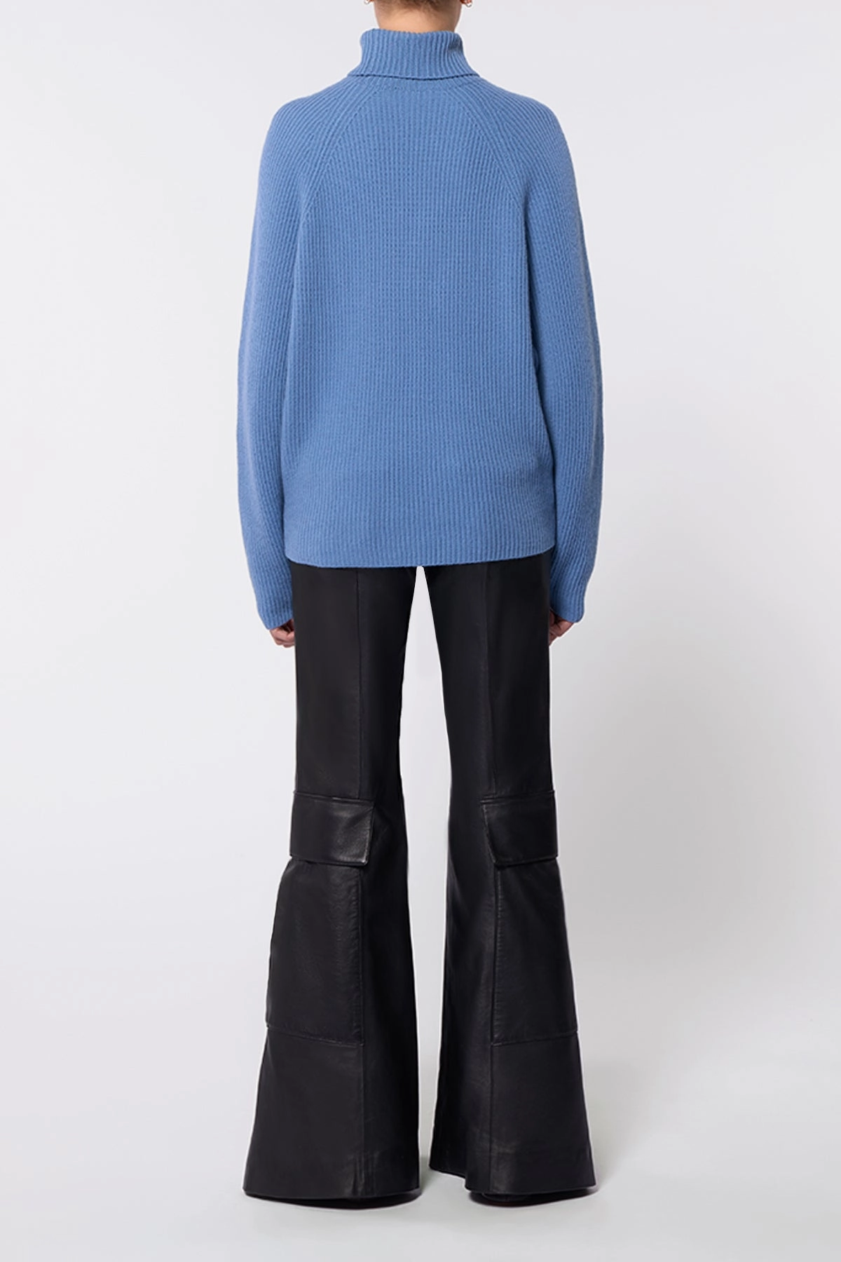 Wigman Knit Turtleneck Sweater in Light Blue Denim Cashmere Homewear Style Reinforced Seams