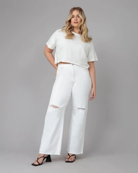 Easy Fit Design Outdoor Adventure Stylish Family Style Women's MILAN-WHT High Rise Wide Leg Jeans | White