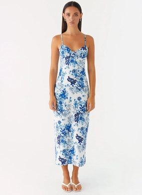 Work Pairing Take Chances Midi Dress - Serene Sky Floral