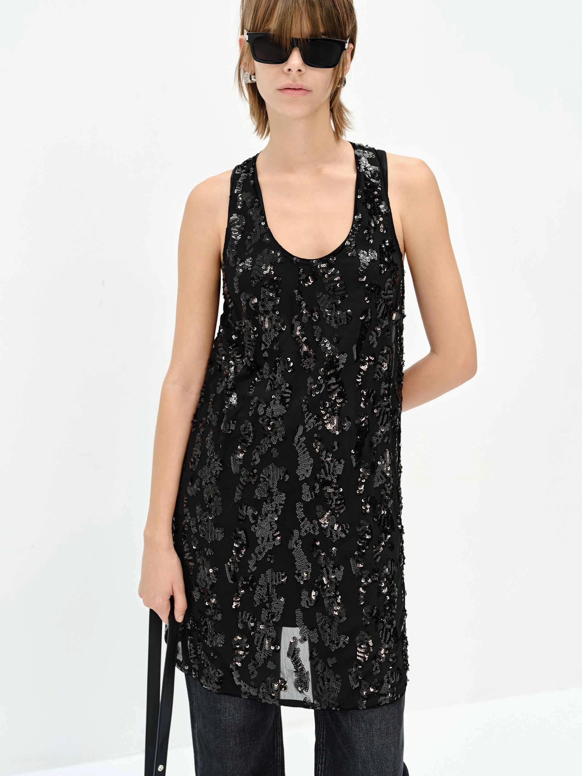 Sequin Finished Tank Dress Effortless Tailoring Timeless-Classic
