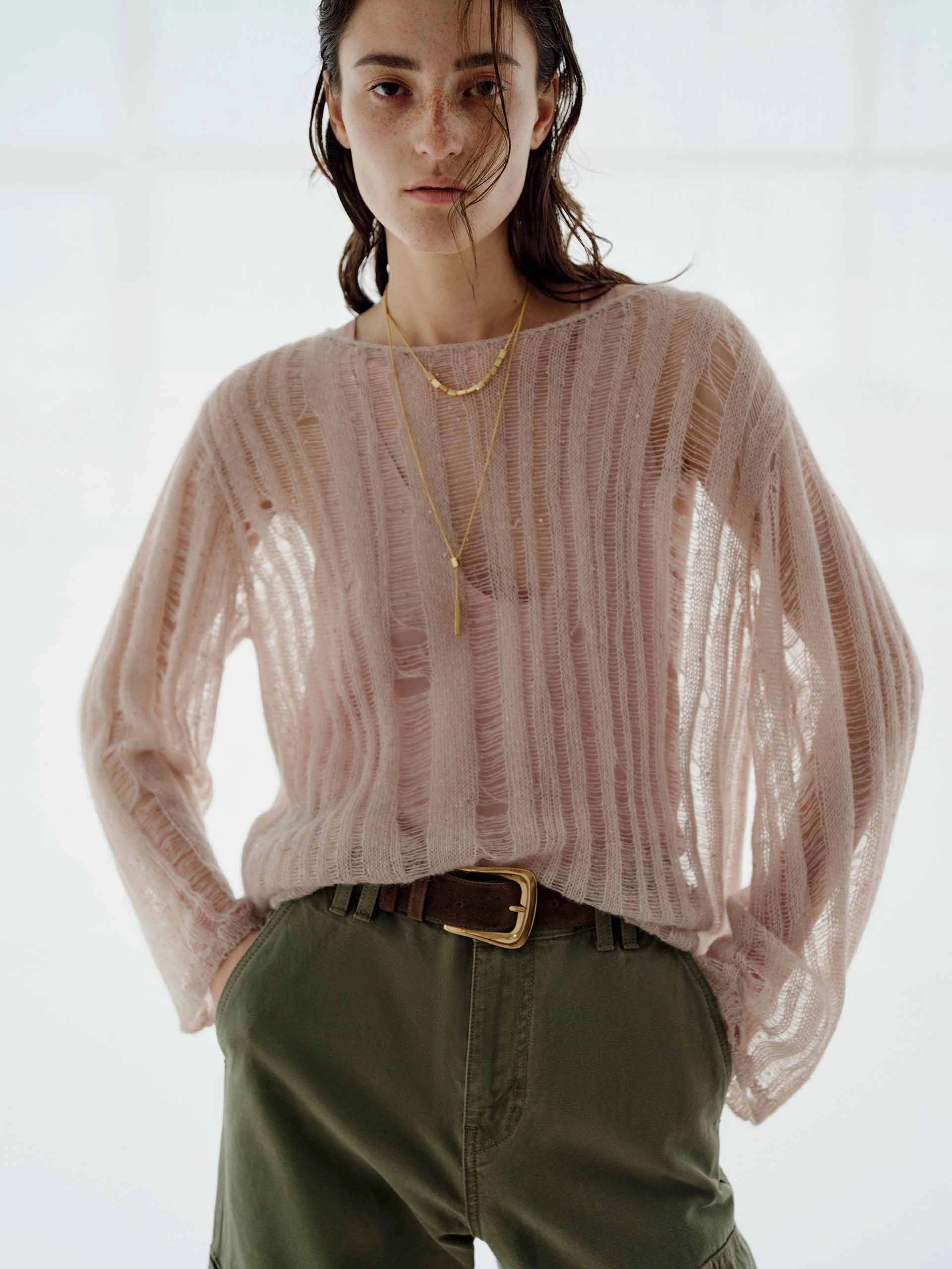 Sequin Open Knitted Top Layered Cuff No Fuss