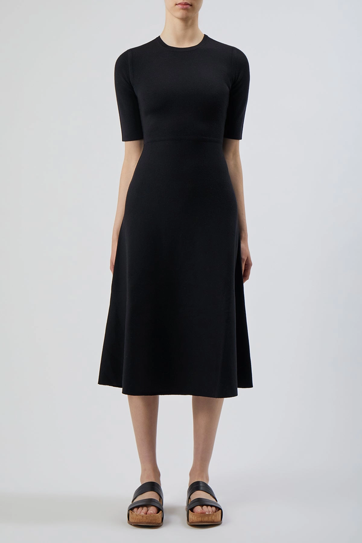Turtleneck Variation Seymore Knit Midi Dress in Black Merino Wool Cashmere